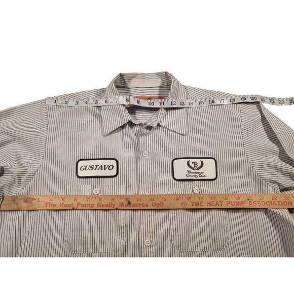 Red Kap Shirt Striped Button Up Men Sz L Embroidered Brookhaven Country Club - Picture 4 of 7